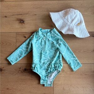 Kids Swimwear Set - Aqua Floral by Carters and white hat
